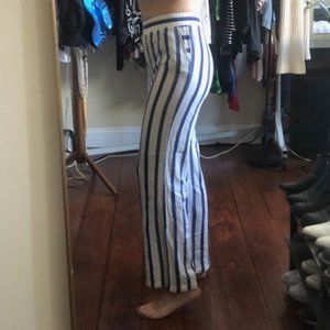 High-waisted linen off-white blue striped pants